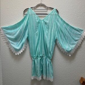 Tiare Hawaii Aqua Cold Shoulder mini dress